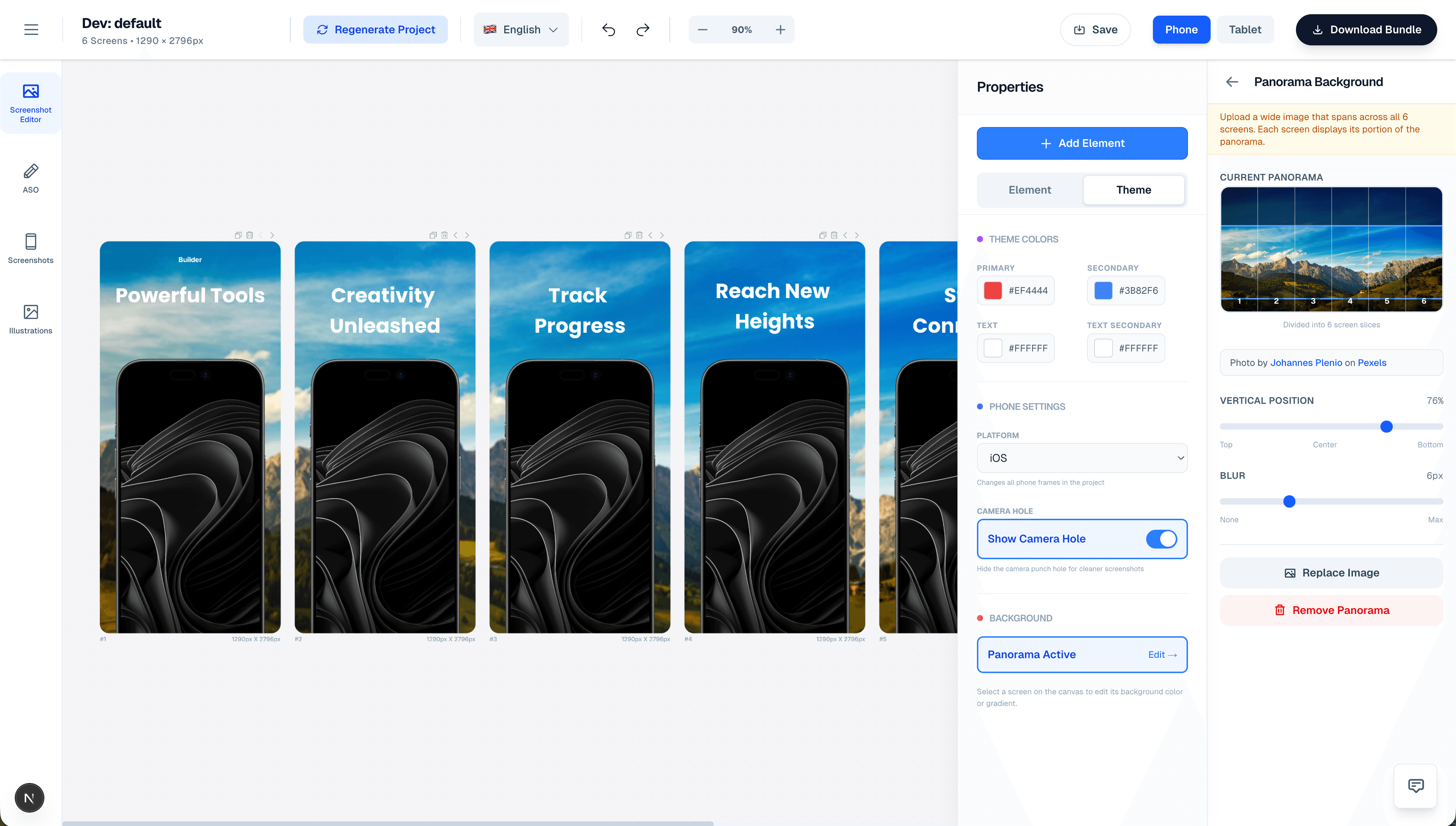 Panorama background example spanning multiple screens