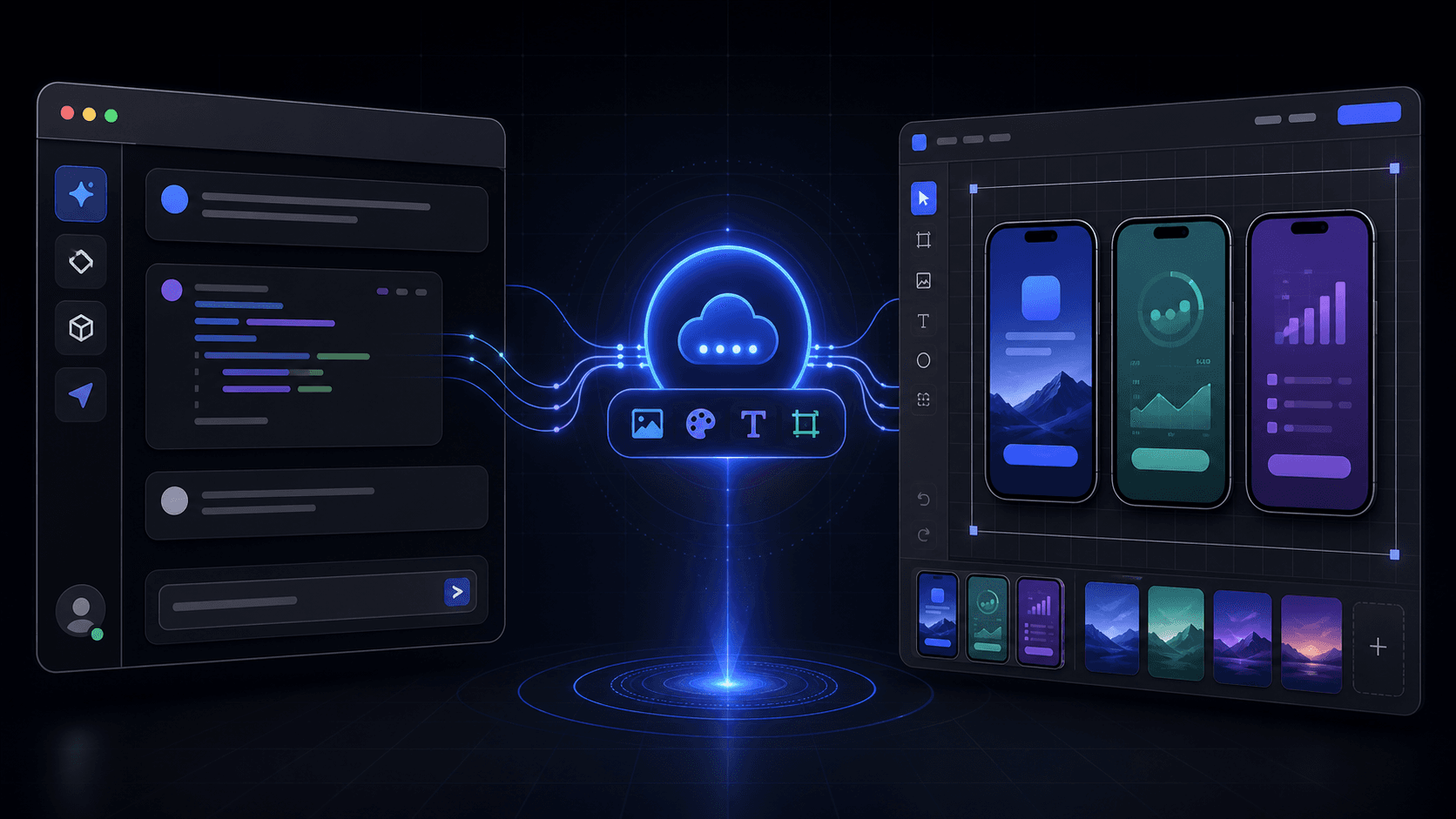 AI coding assistant connected through a hosted MCP gateway to an editable App Store screenshot workspace