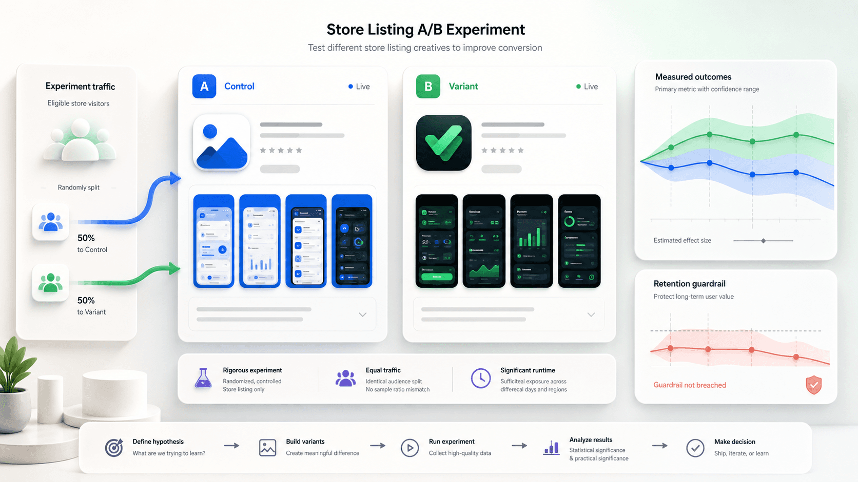 Google Play store listing control and creative variant compared in a measured A/B experiment