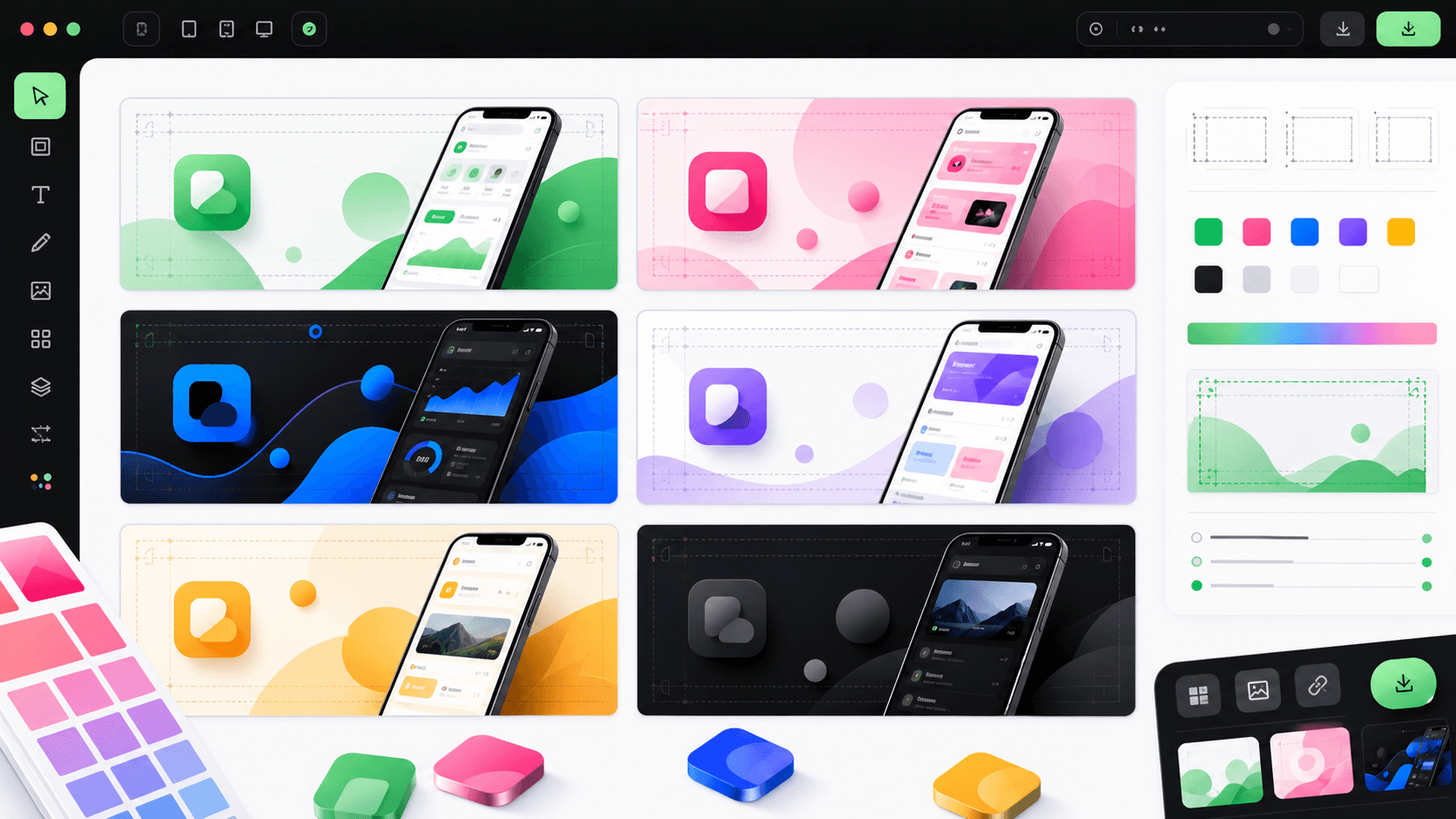 Play Store feature graphic template board with 1024 by 500 banner examples