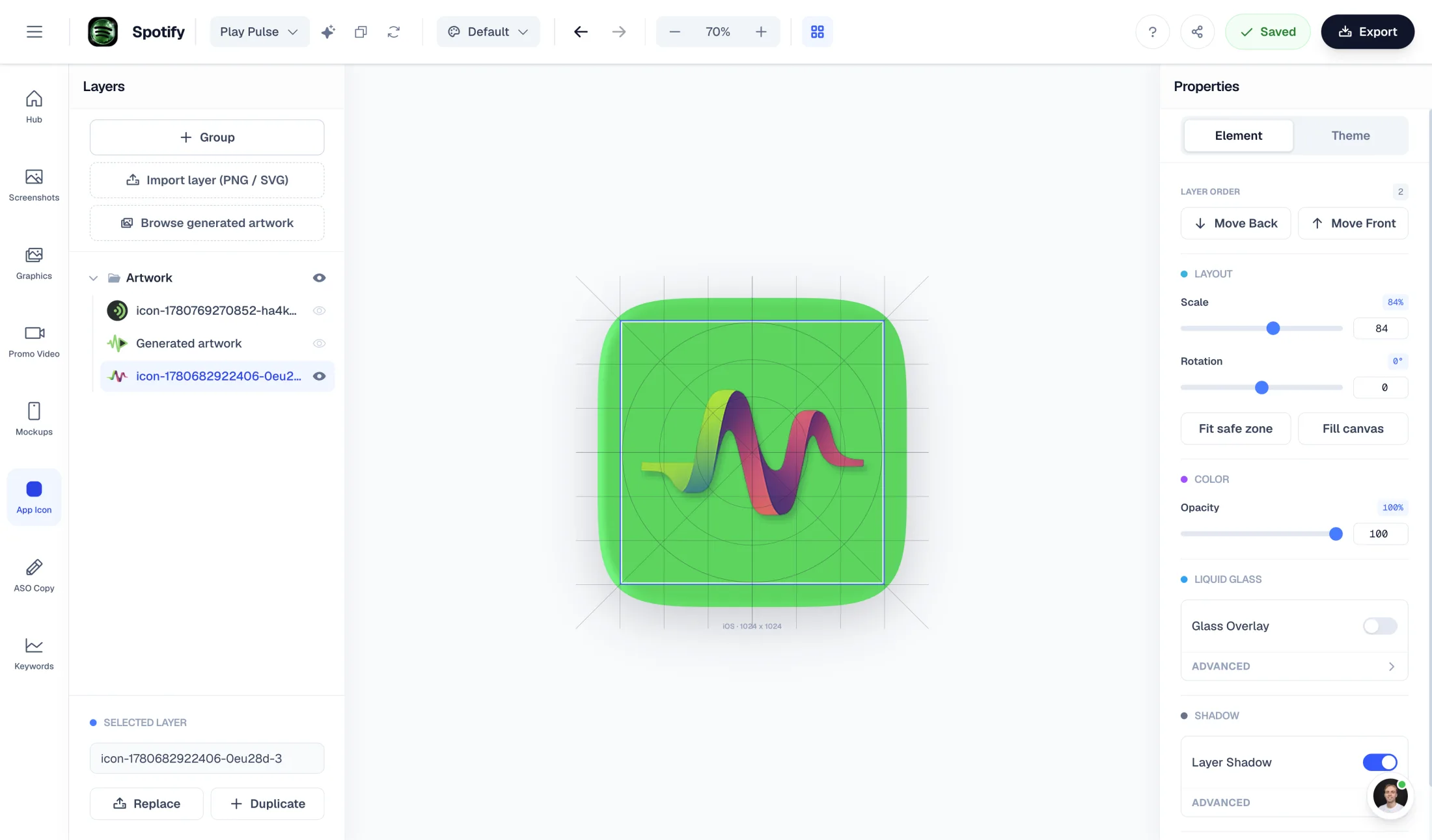 AppLaunchFlow Icon Composer editor with layered app icon controls