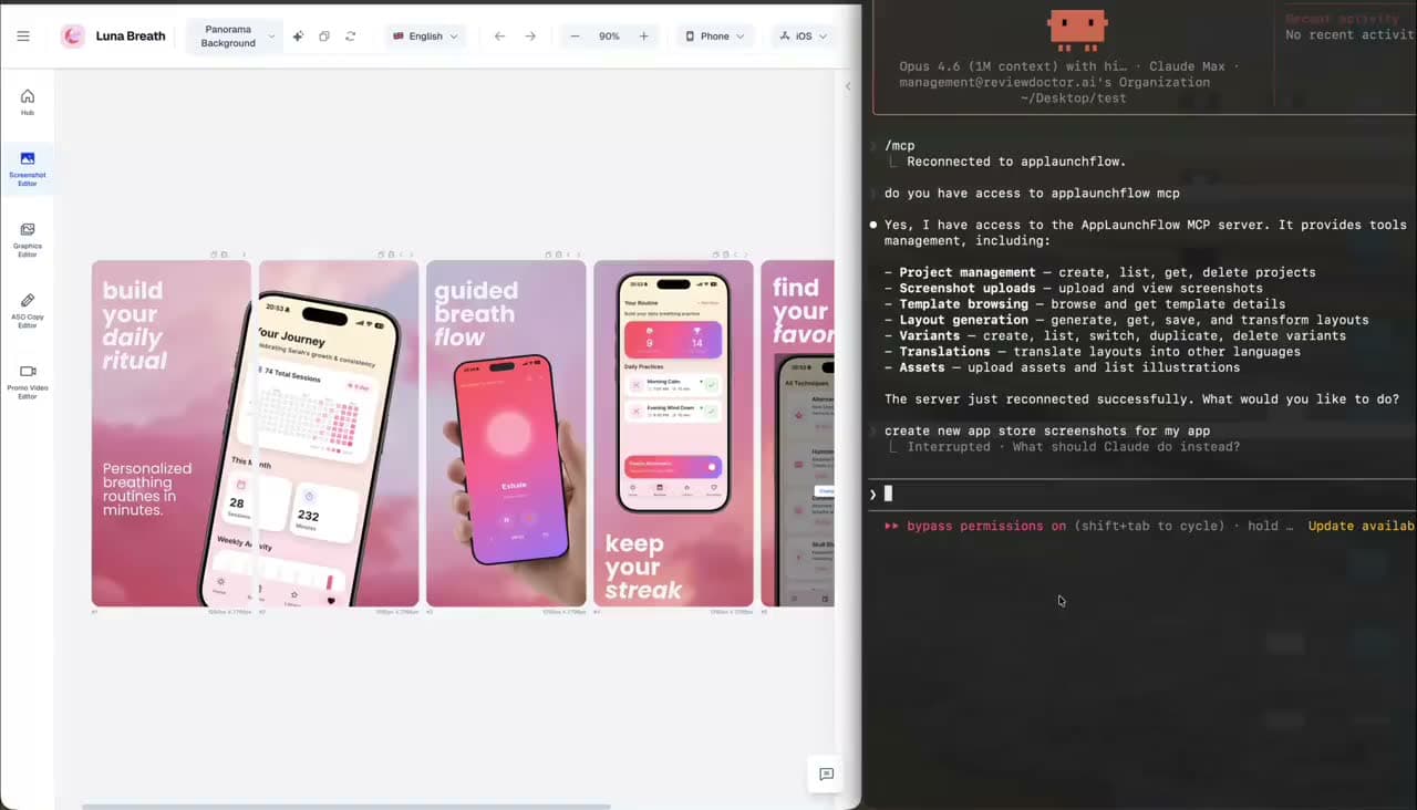 AppLaunchFlow hosted MCP creating and editing App Store screenshots