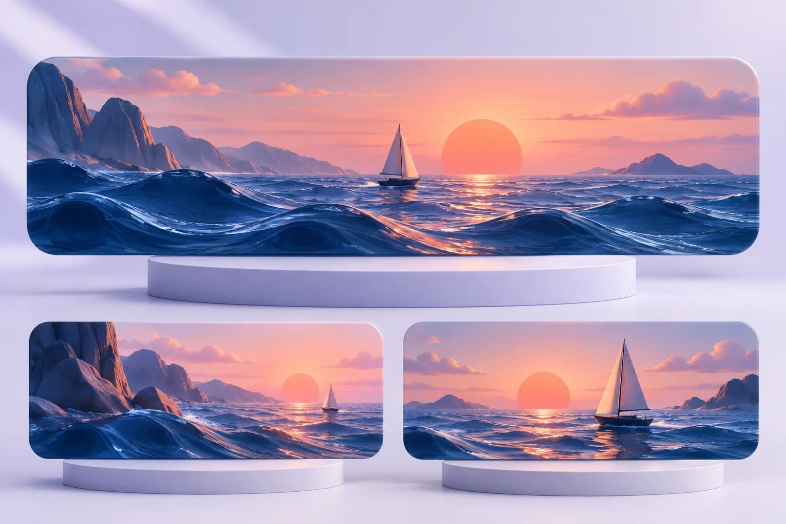 Conceptual panoramic artwork showing alternative header compositions