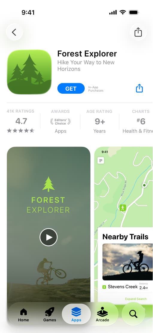 Forest Explorer App Store product page focused on cycling routes