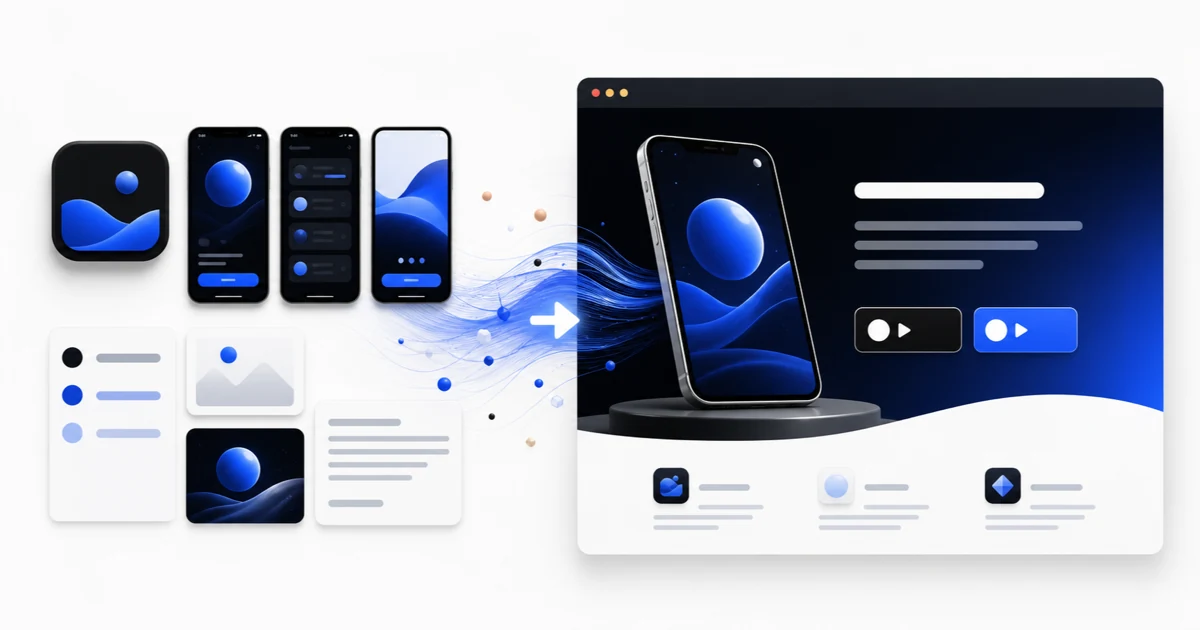 Mobile app landing page assembled from a benefit headline, app screenshots, store badges, proof, and support sections