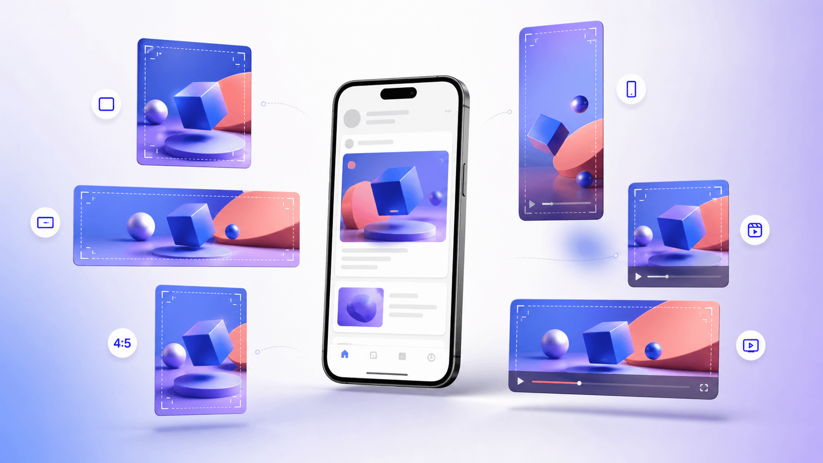 Mobile app advertising campaign adapted into square, landscape, portrait, and vertical video creative formats