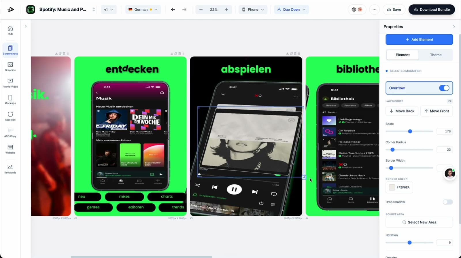 Duo screenshot editing and inner/outer export selection