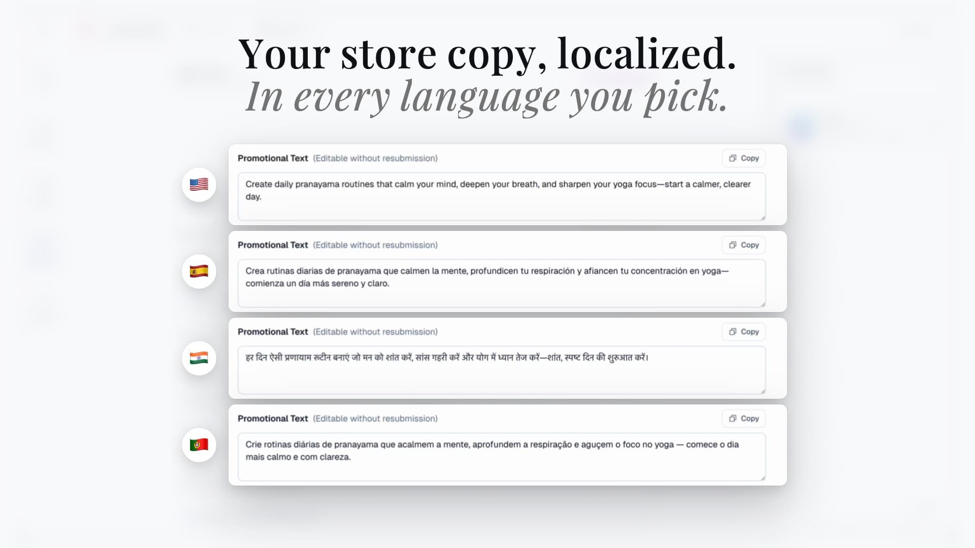 ASO copy localization workflow showing title and description translation
