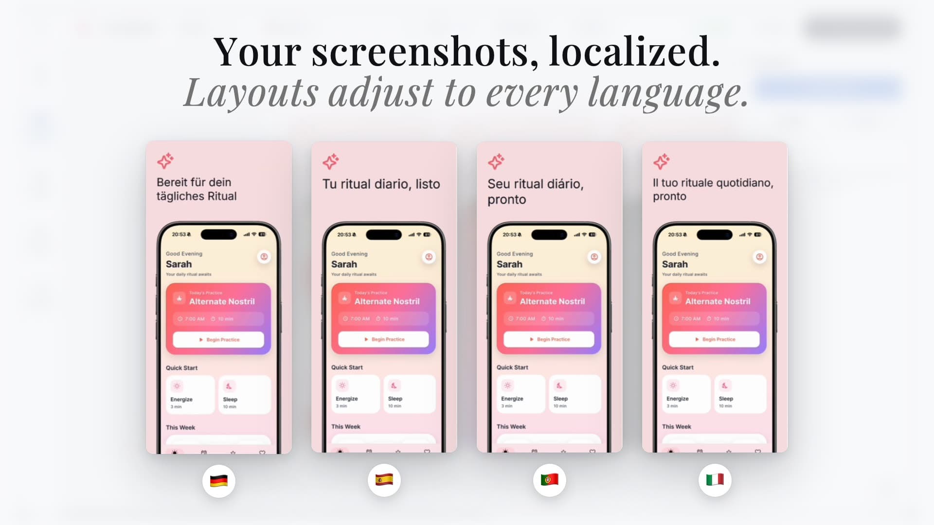 Screenshot localization with automatic layout adjustment