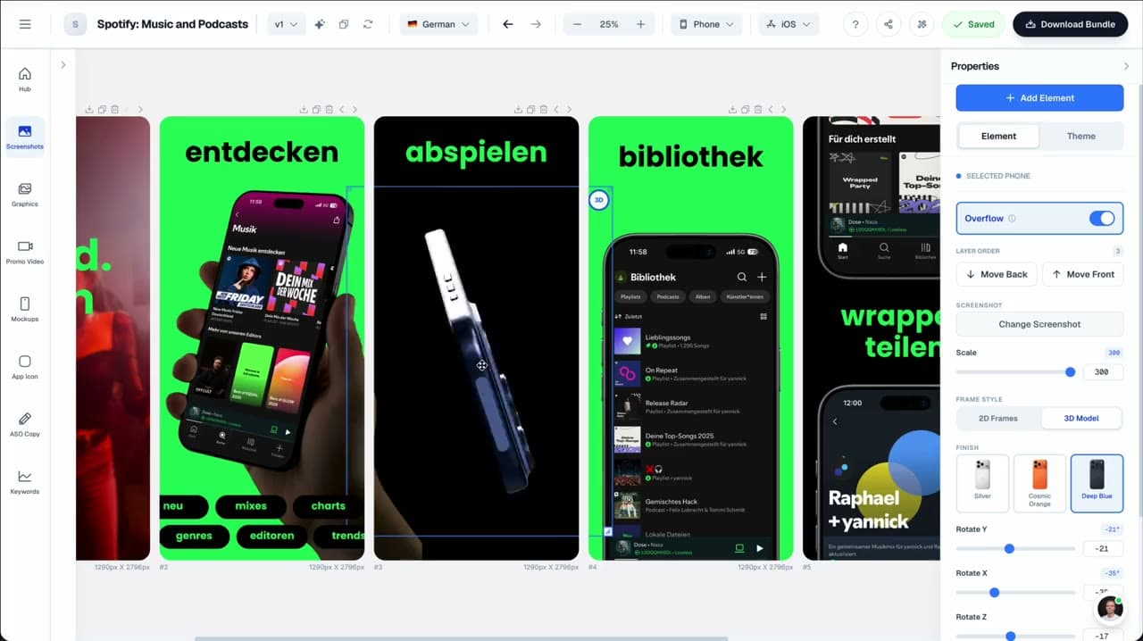 App screenshot rendered on a rotating 3D device